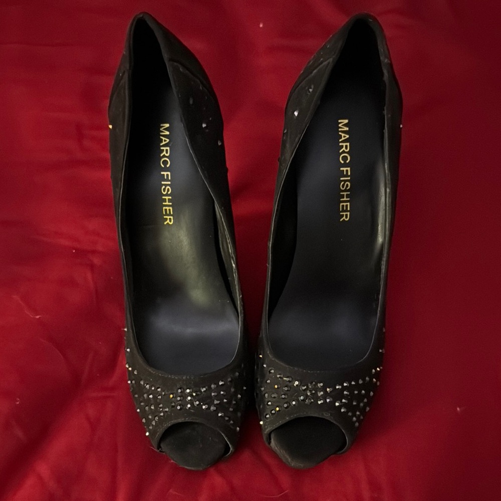 Marc Fisher Black Crystal Embellished Heels